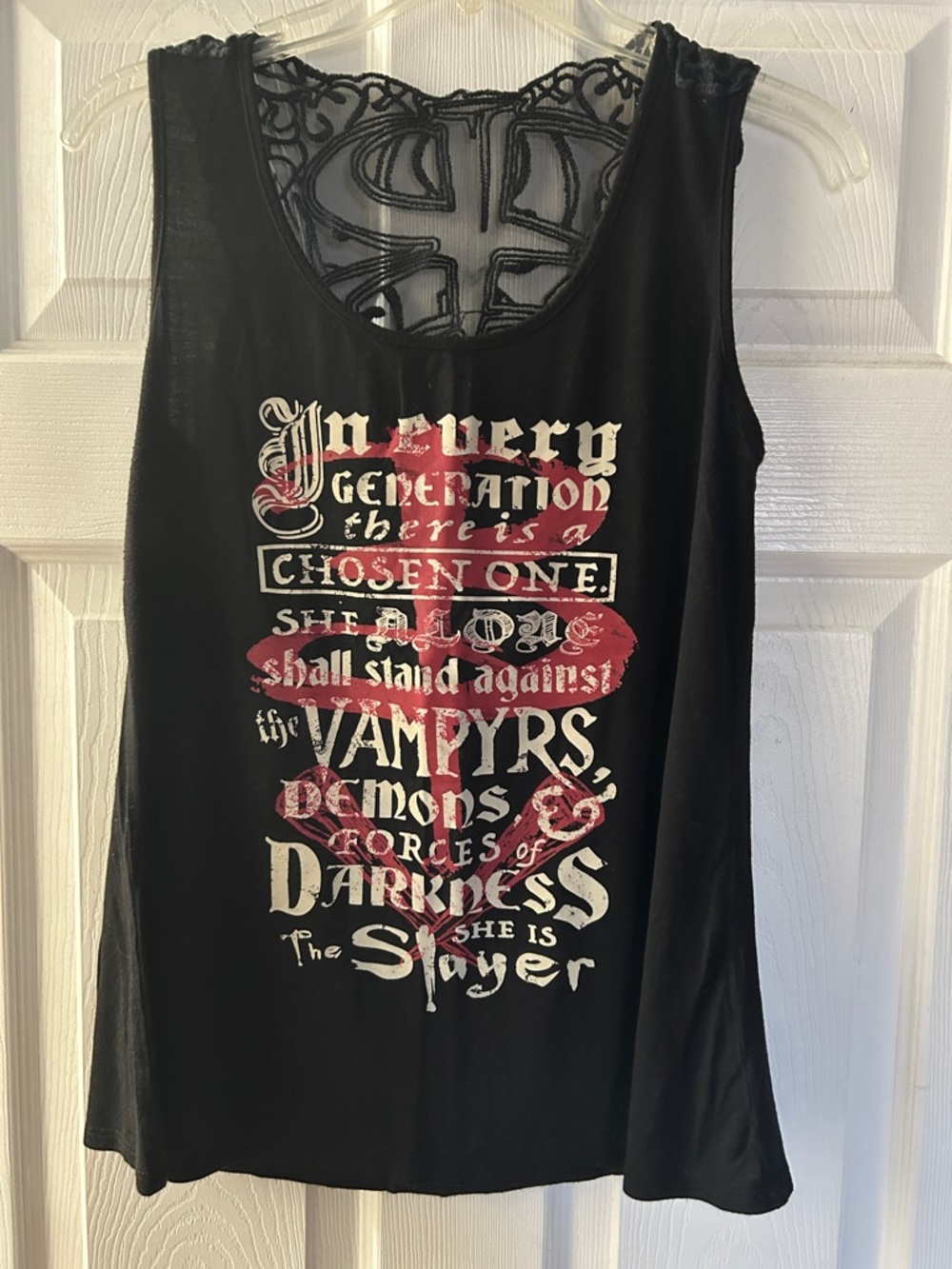 Buffy Black Graphic Lace-Back Tank